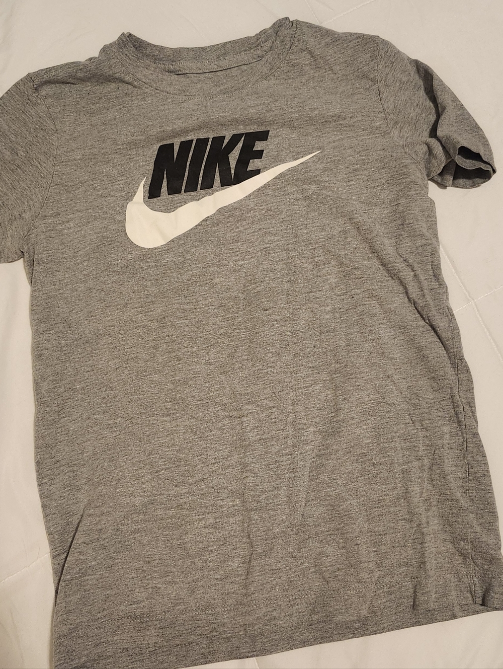 Nike Boys' Heather Gray T-Shirt with White Swoosh and Black Logo